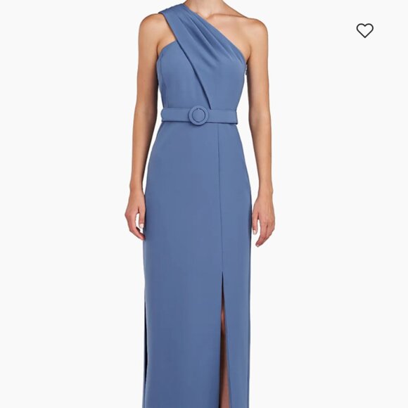 Kay Unger Bowie Belted One-Shoulder Column Gown Size 8 - Picture 2 of 6
